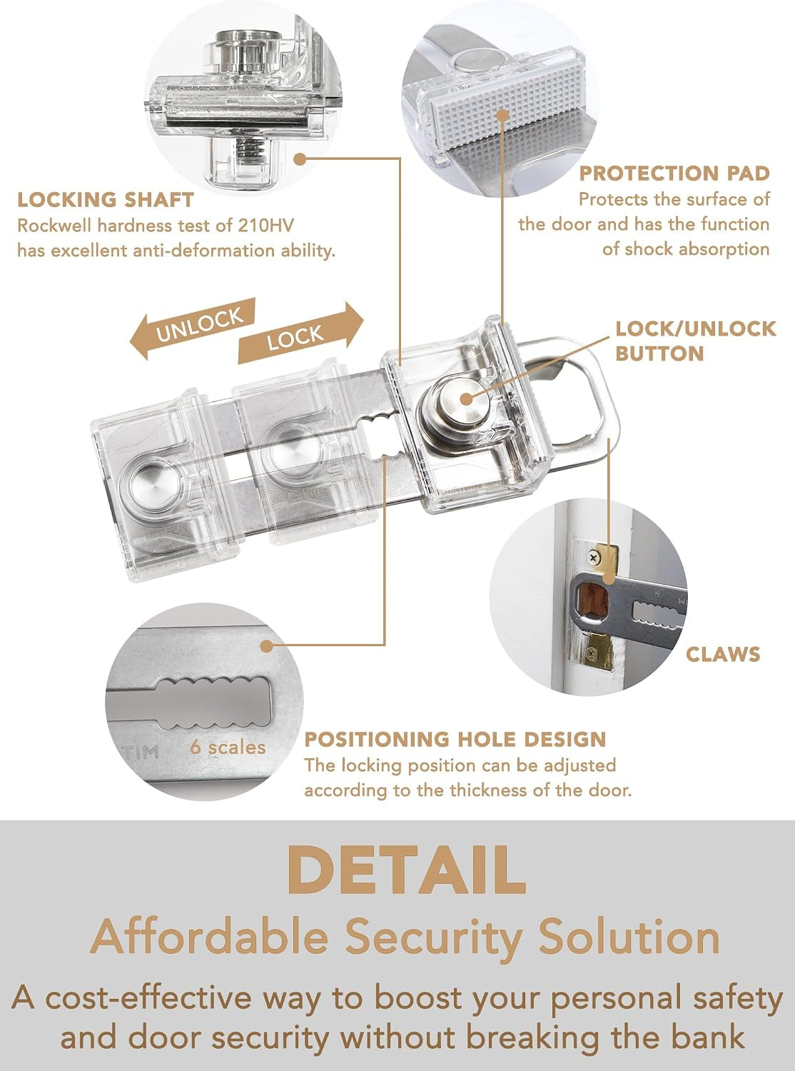 Greatim Portable Door Lock for Travel Hotel Safety, Stainless Steel Security Lock