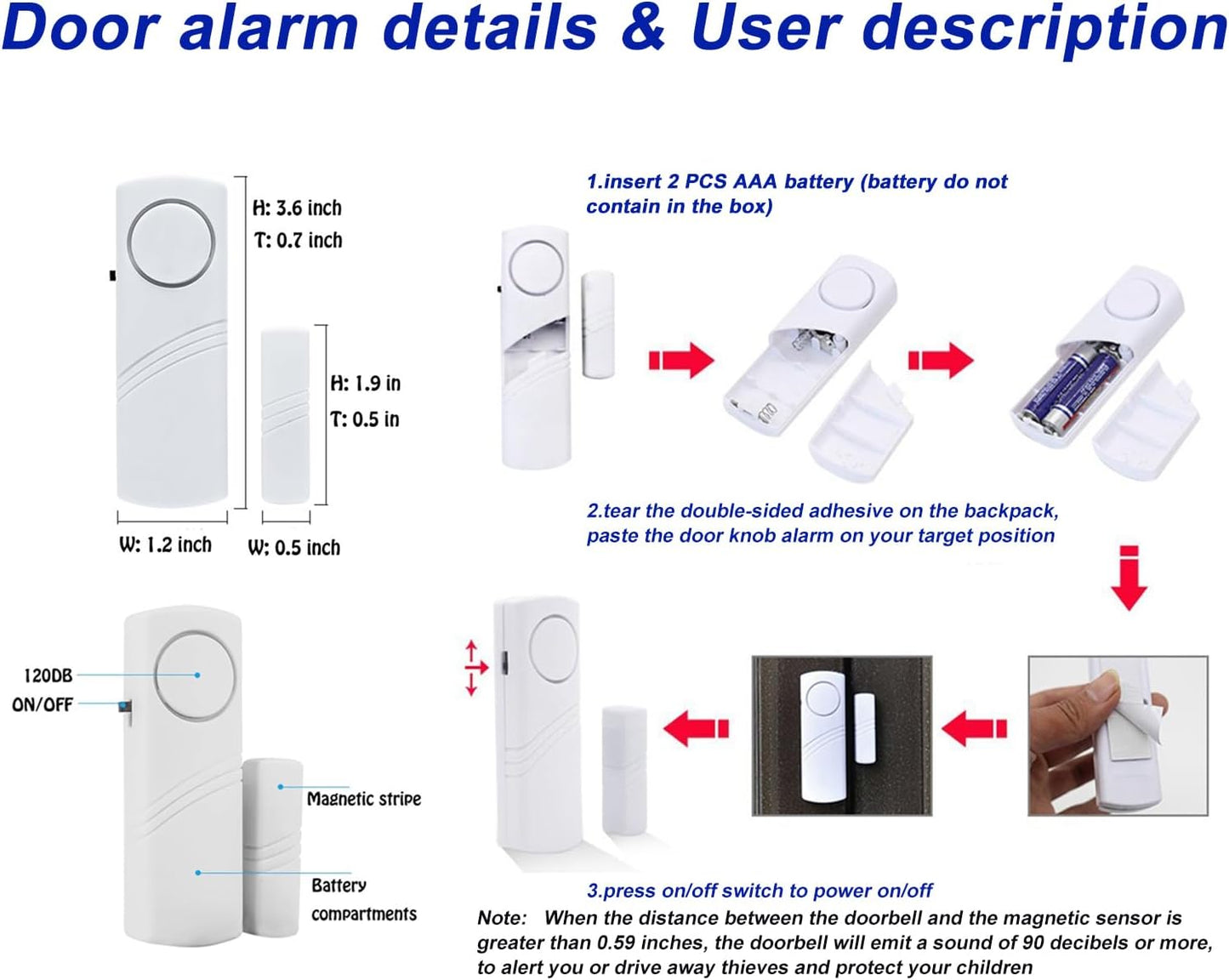 Personal Security Window & Door Alarm Bell | Wireless Sensor Door Window Burglar Alarm | Pack of 10