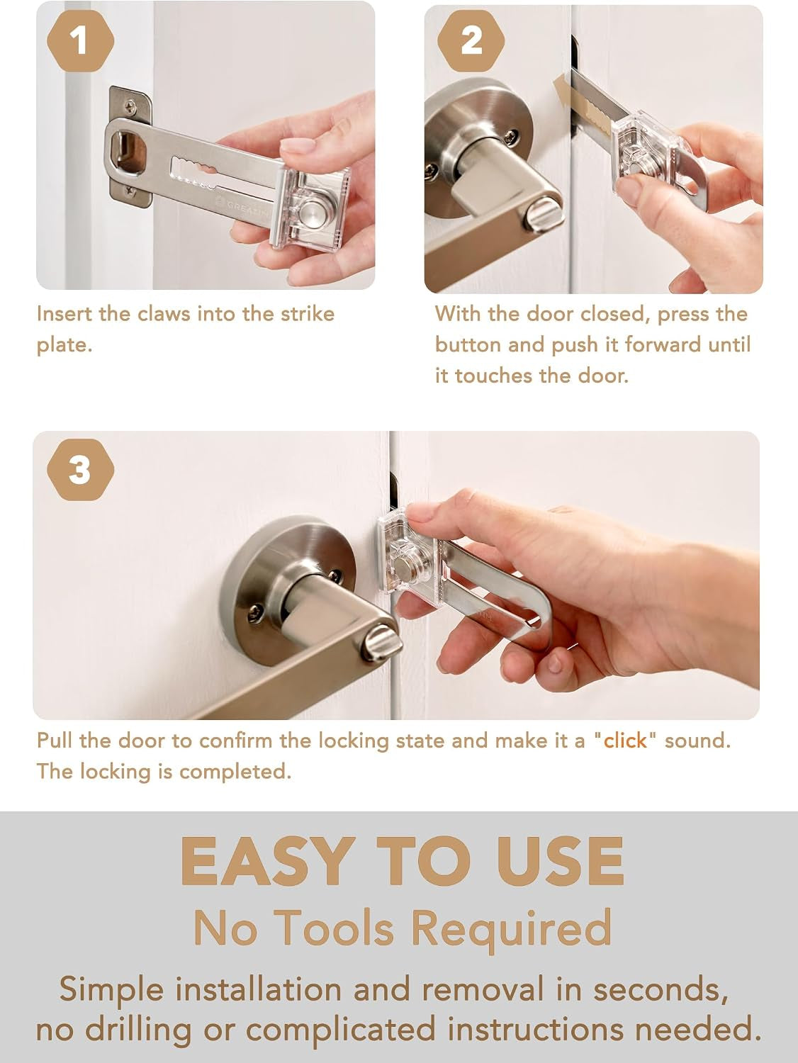 Greatim Portable Door Lock for Travel Hotel Safety, Stainless Steel Security Lock