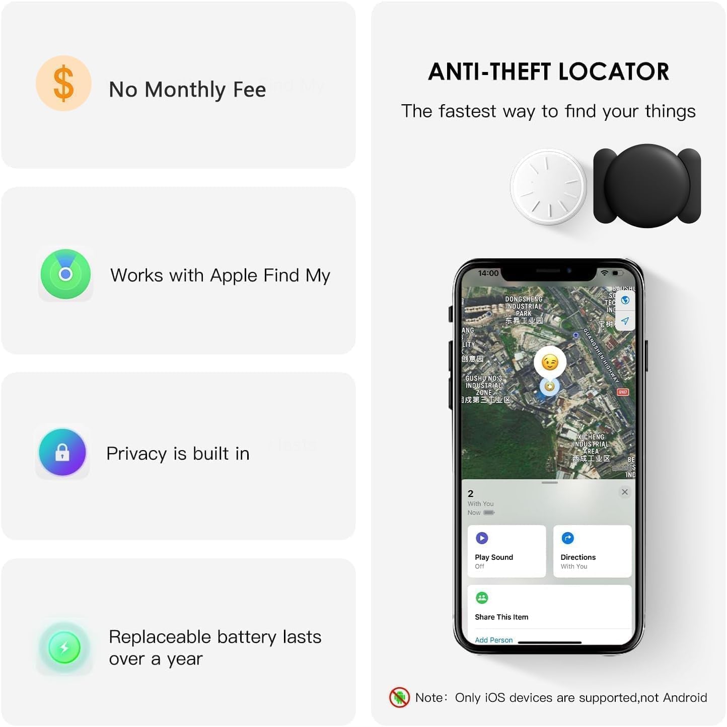 GPS Car Tracker, No Monthly Fee Tracker Device for Vehicles, Works with Apple Find My (Ios Only), Mini Hidden Car Tracker with Magnetic Case