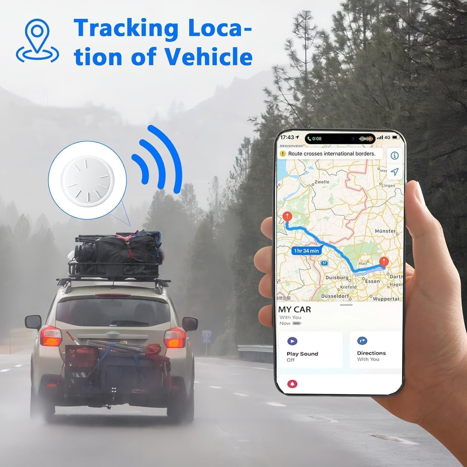 GPS Car Tracker, No Monthly Fee Tracker Device for Vehicles, Works with Apple Find My (Ios Only), Mini Hidden Car Tracker with Magnetic Case