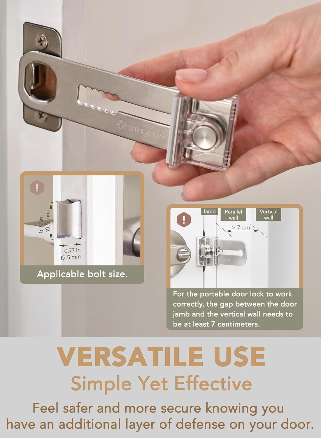 Greatim Portable Door Lock for Travel Hotel Safety, Stainless Steel Security Lock