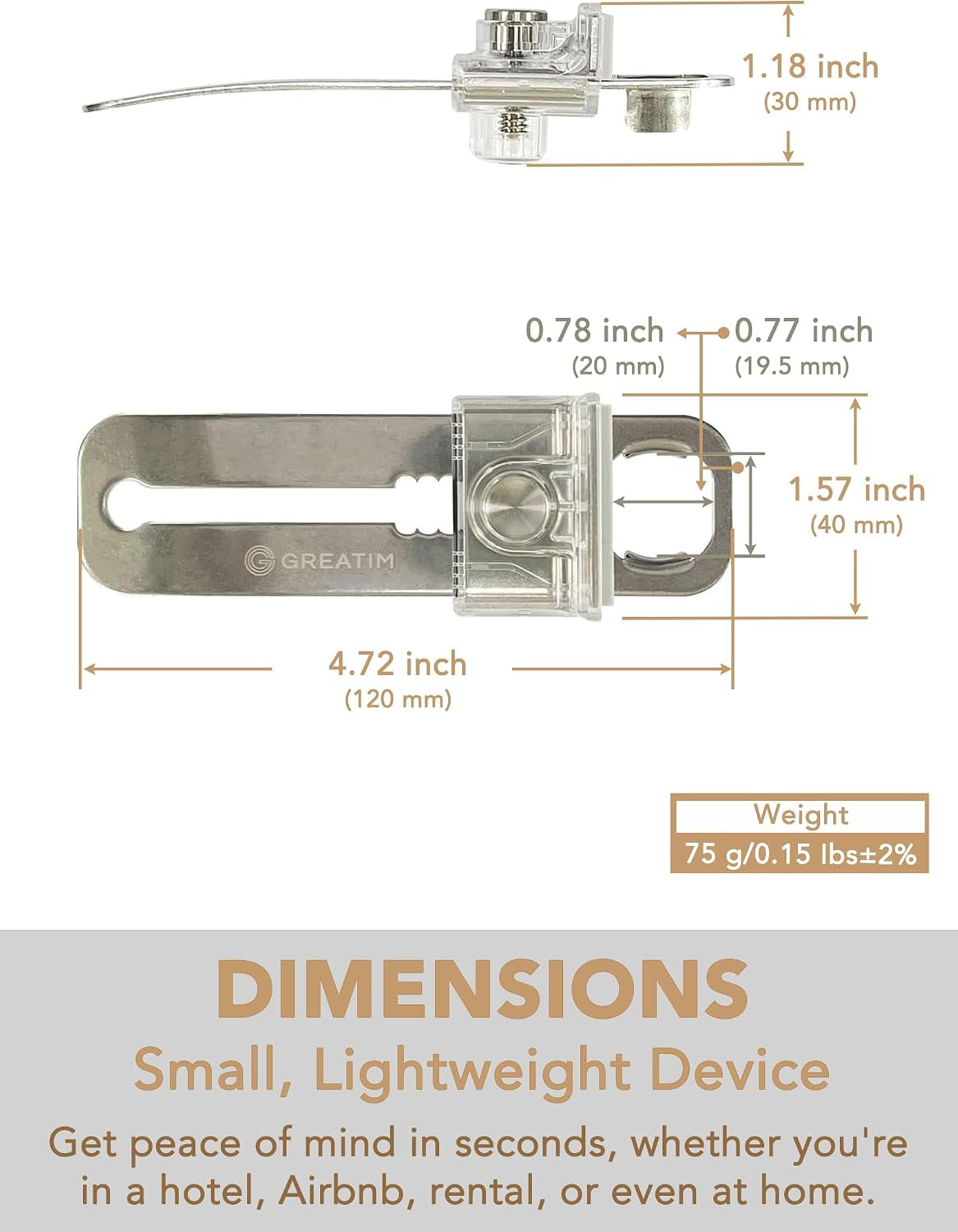 Greatim Portable Door Lock for Travel Hotel Safety, Stainless Steel Security Lock