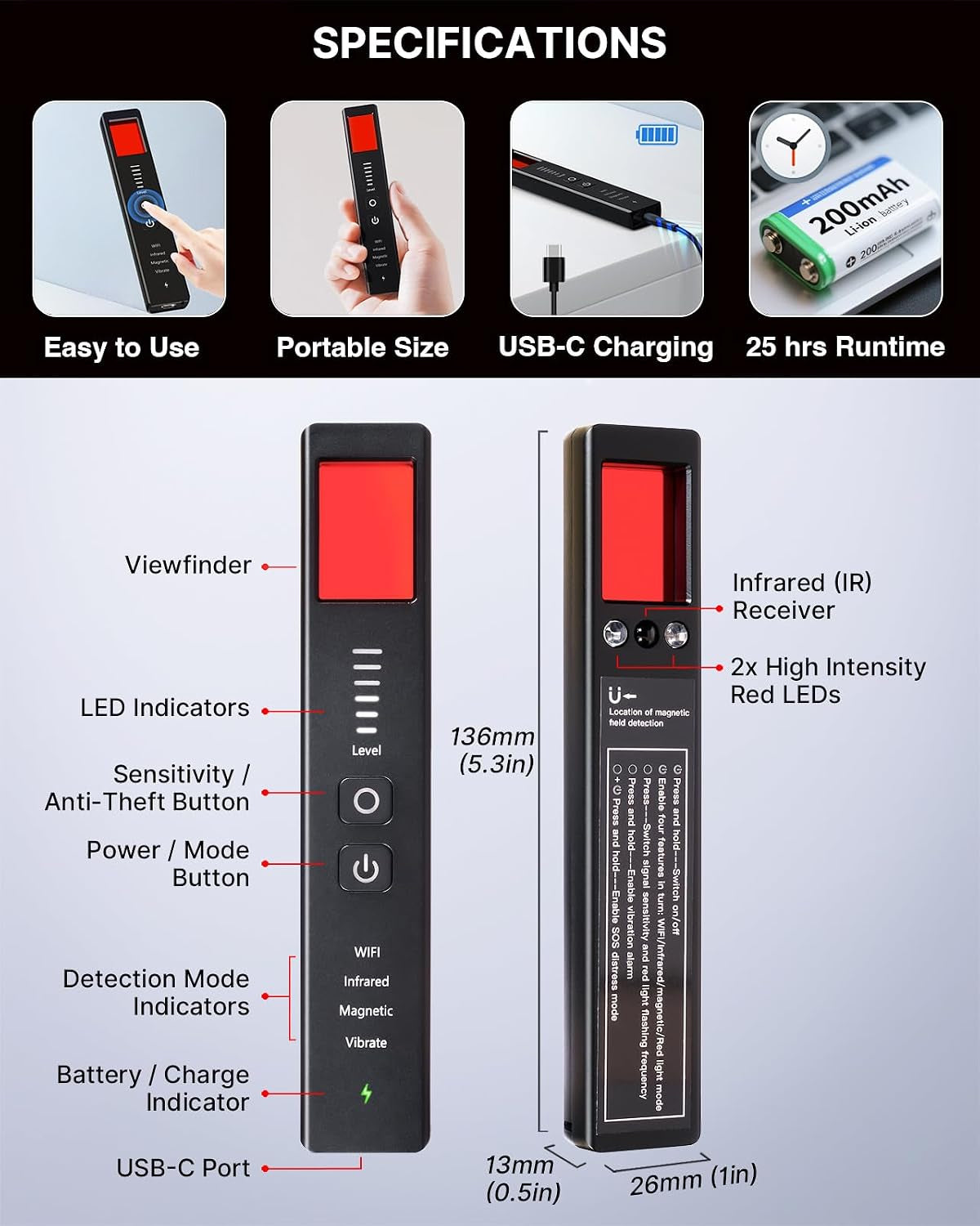 Upgraded Hidden Camera Detector, Wireless RF and Infrared Scanner - Ai-Powered Anti-Spy Device